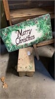 Christmas slate 22 “ long,  wooden stool