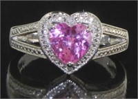 Beautiful Pink Topaz & Diamond Accent Heart Ring