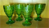 Group of 5 brilliant green glasses 1 has a chip