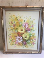 Signed Yellow Flowers Oil Painting