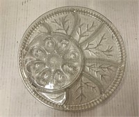 Glass egg plate with serving sections