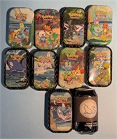 lot of Pokemon small tins and energy cards