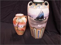 Two Nippon scenic vases: one is 5 1/2" high