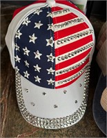 NEW -- White USA FLAG AMERICA RHINESTONE HAT CAP