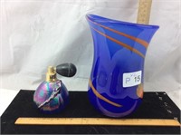Signed Art Glass Vase And Atomizer