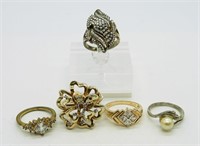 (5) Women's Sterling Fashion Rings-Gold Tone