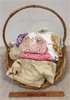 BASKET OF HAND DONE LINENS