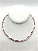Sterling Silver Pink & White Fire Opal Necklace