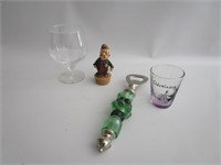 Green Glass Bottle Opener,Wine Stopper,Shot Glass