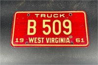 1961 WEST VIRGINIA LICENSE TRUCK PLATE #B509
