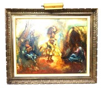 Framed oil on canvas of girl dancing