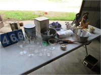 GROUP STEMWARE, PANS, GARDEN TOOLS, COW CREAMERS,