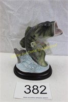 Homco Large Mouth Bass Fish Figurine w/Wood Base
