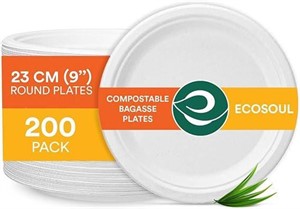 Compostable Paper Plates - 200 Pack