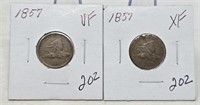 (2) 1857 Flying Eagle Cents VF-XF