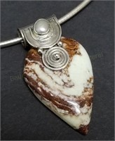 Sterling Silver Polished Stone Pendant Necklace