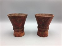 2 early wooden hand-painted cups Treen ware