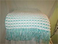 Hand Crocheted Green and White Baby Blanket