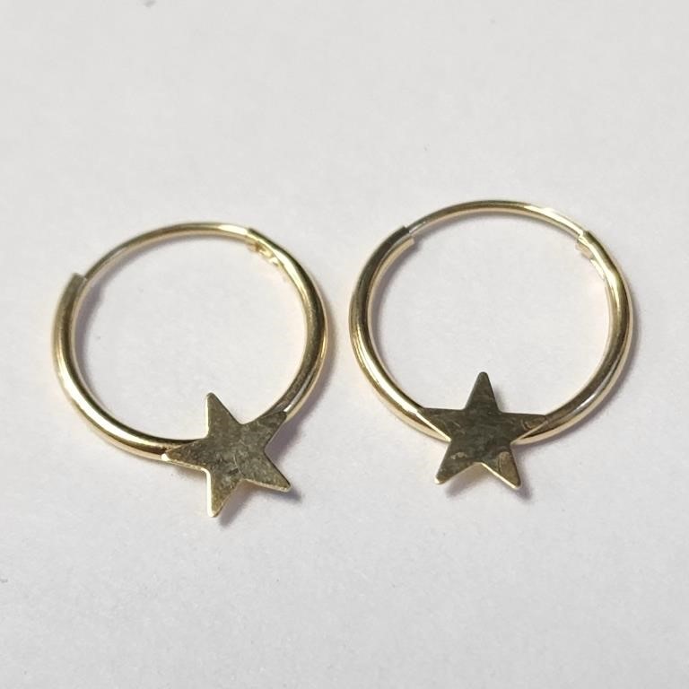 $100 14K  Mini Star Hoop Earrings