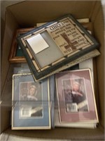 Box of assorted picture frames and a box of