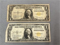 (2) Yellow Seal $1.00 Bills