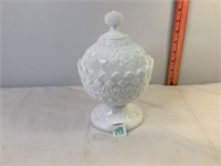 White Fenton Lidded Candy Dish