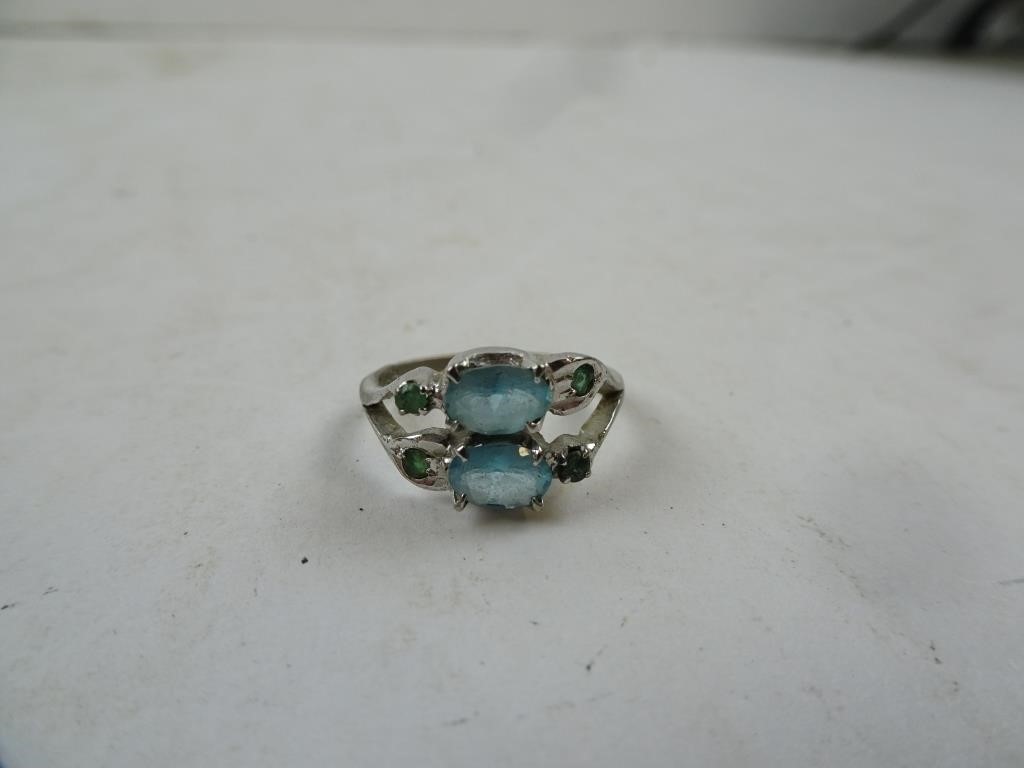 Sterling Silver Blue Topaz & Emerald Ring Size
