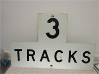 Metal train railroad related sign. 3 tracks