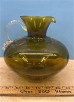 Vintage Olive Glass Pitcher (7"H)