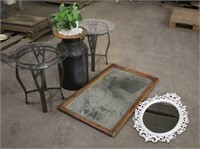 Milk Can Stool, (2) Mirrors & (2) Glass Top End