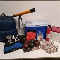 Bocce Balls, Cooler, Sleeping bag, Extinguisher