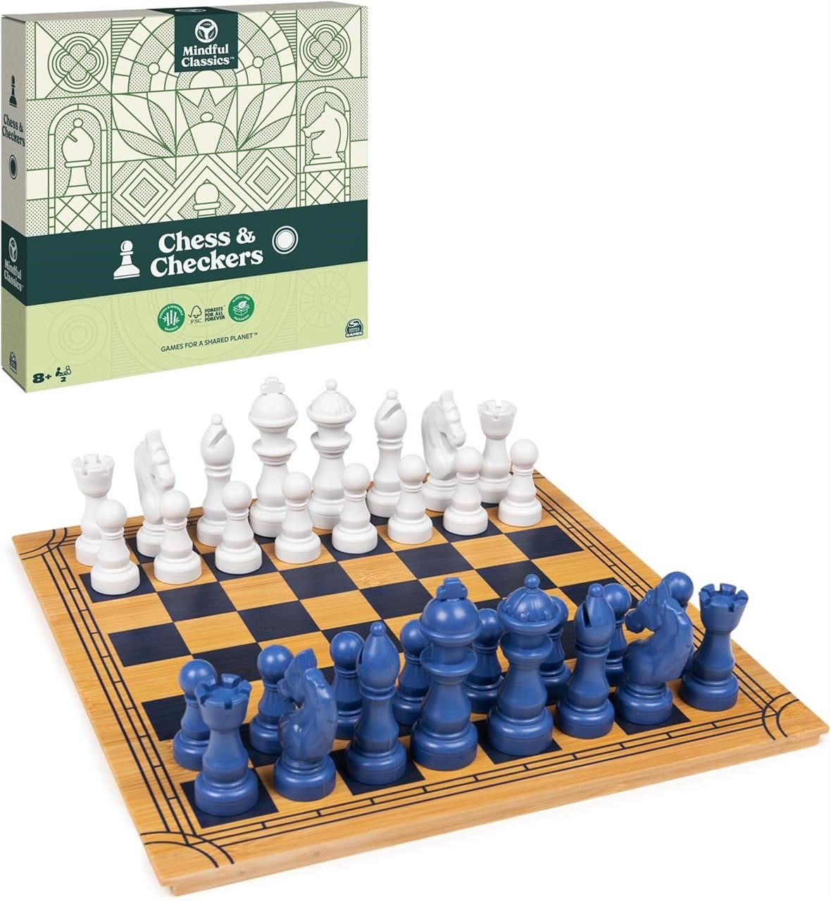 Chess Checkers Board Game Set with Bamboo Box
