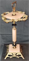 Art Deco Antique Smokers Stand Pink Marble Glass
