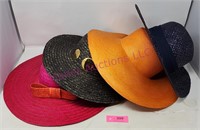 (4) Wide Brim Hats Straw