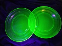 6 Green Depression Glass Dinner Plates