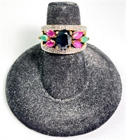 Sterling Vermeil Ruby/Emerald/Sapphire Ring (DBJ)
