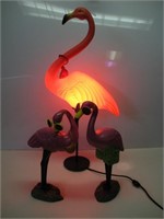 Flamingo Lighted & Two Flamingo Statues 1 Lot