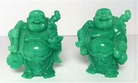 Two Green resin Happy Buddha Figurines