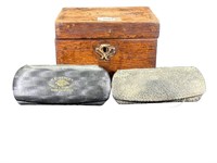Antique Wooden Box & 2 Pr of Eyeglasses w/Cases