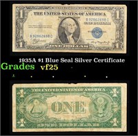 1935A $1 Blue Seal Silver Certificate Grades vf+