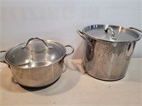 2 Double Handled Stainless Steel Pots