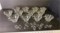 12 Punch Cups glass retro star pattern w/ hooks