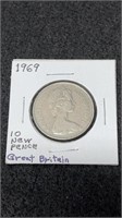 1969 Queen Elizabeth II Great Britain 10 Pence Coi