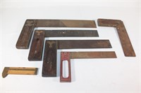 Lot of Antique Wood and Metal Framing Squares