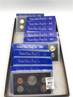 Lot of 10 US Proof Sets w/ Boxes Including