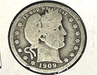 1909 Barber Quarter Dollar