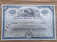 Collins radio company stock certificate