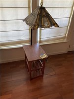 Magazine  end stand with stain glass lamp shade