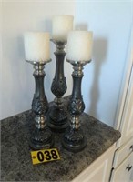 Set of (3) pewter candle sticks  - NO SHIPPING