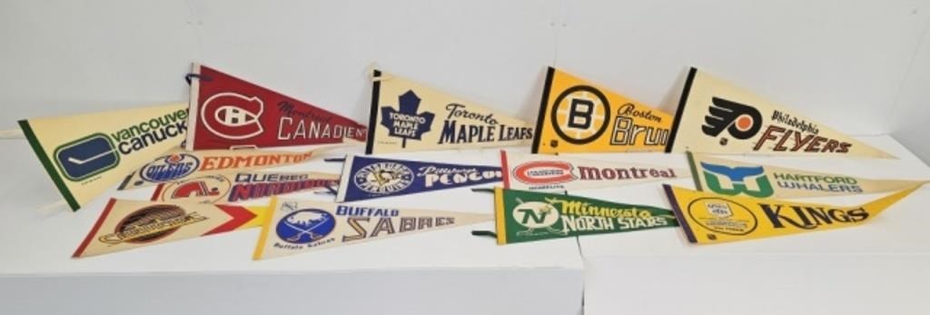 14 PENNANTS - 1970'S NHL - 30" LONG